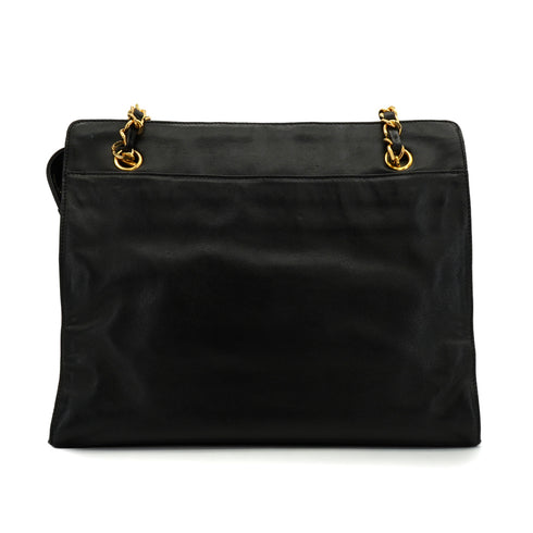 VINTAGE CHANEL BIG COCO CHAIN SHOULDER BAG BLACK LAMB SKIN GOLD HARDWARE 90344382