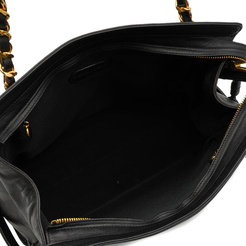 VINTAGE CHANEL BIG COCO CHAIN SHOULDER BAG BLACK LAMB SKIN GOLD HARDWARE 90344382