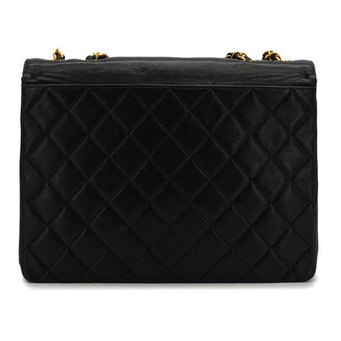 VINTAGE CHANEL BIG COCO CHAIN SHOULDER BAG BLACK LAMB SKIN GOLD HARDWARE 90327079