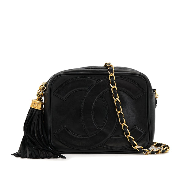 VINTAGE CHANEL BIG COCO CHAIN SHOULDER BAG FRINGE BLACK LAMB SKIN GOLD HARDWARE 90312606