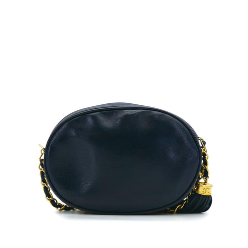 VINTAGE CHANEL BIG COCO CHAIN SHOULDER BAG FRINGE NAVY LAMB SKIN GOLD HARDWARE 90316886