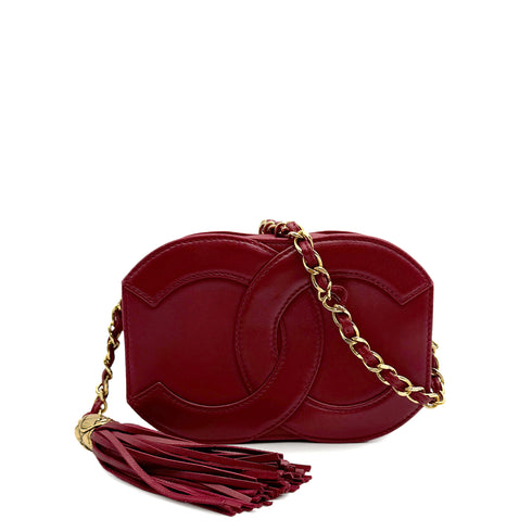 VINTAGE CHANEL BIG COCO CHAIN SHOULDER BAG RED LAMB SKIN GOLD HARDWARE 90314395