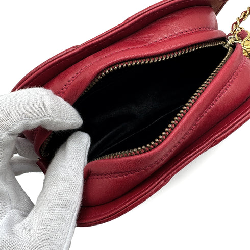 VINTAGE CHANEL BIG COCO CHAIN SHOULDER BAG RED LAMB SKIN GOLD HARDWARE 90314395