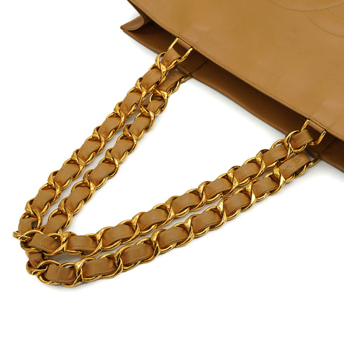 VINTAGE CHANEL BIG COCO CHAIN TOTE BAG BEIGE LEATHER GOLD HARDWARE 90335291