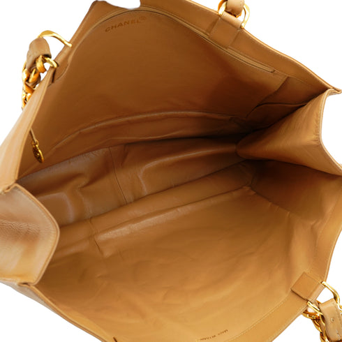 VINTAGE CHANEL BIG COCO CHAIN TOTE BAG BEIGE LEATHER GOLD HARDWARE 90335291