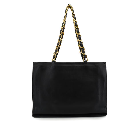 VINTAGE CHANEL BIG COCO CHAIN TOTE BAG BLACK LEATHER GOLD HARDWARE 90324748
