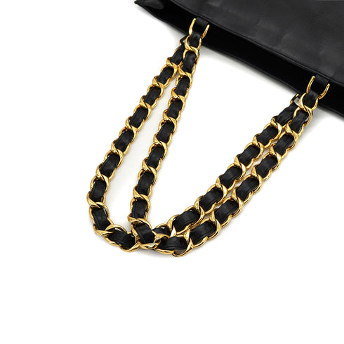 VINTAGE CHANEL BIG COCO CHAIN TOTE BAG BLACK LEATHER GOLD HARDWARE 90324748
