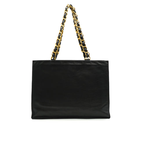 VINTAGE CHANEL BIG COCO CHAIN TOTE BAG BLACK LEATHER GOLD HARDWARE 90332960