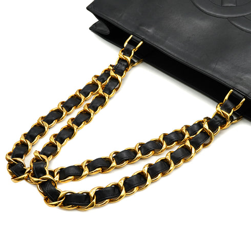 VINTAGE CHANEL BIG COCO CHAIN TOTE BAG BLACK LEATHER GOLD HARDWARE 90332960