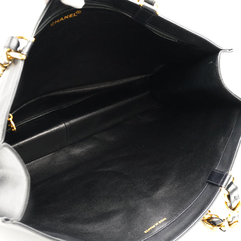 VINTAGE CHANEL BIG COCO CHAIN TOTE BAG BLACK LEATHER GOLD HARDWARE 90332960