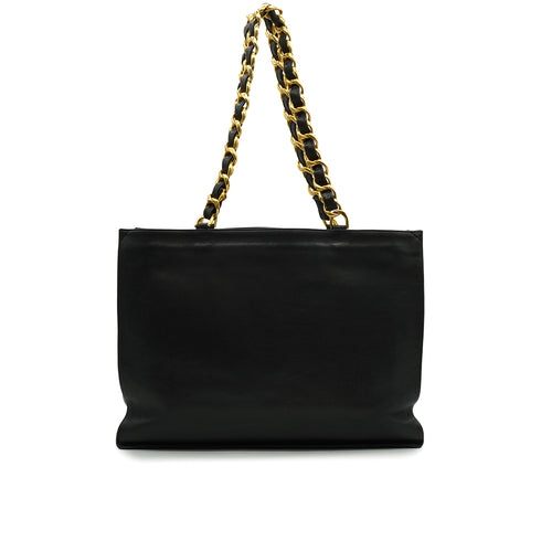 VINTAGE CHANEL BIG COCO CHAIN TOTE BAG BLACK LEATHER GOLD HARDWARE 90333716
