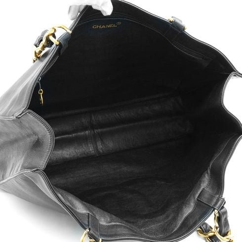 VINTAGE CHANEL BIG COCO CHAIN TOTE BAG BLACK LEATHER GOLD HARDWARE 90333716