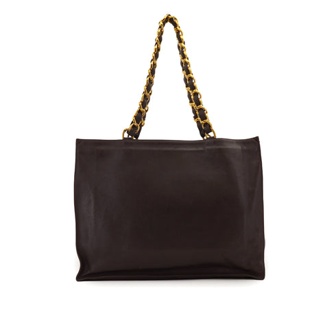 VINTAGE CHANEL BIG COCO CHAIN TOTE BAG BROWN LEATHER GOLD HARDWARE 90331406
