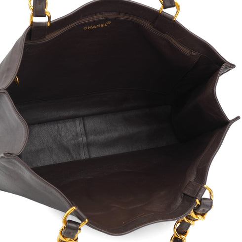 VINTAGE CHANEL BIG COCO CHAIN TOTE BAG BROWN LEATHER GOLD HARDWARE 90331406