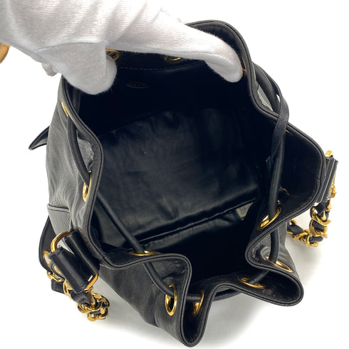 VINTAGE CHANEL BIG COCO DRAWSTRING CHAIN SHOULDER BAG BLACK LAMB SKIN GOLD HARDWARE 90319984