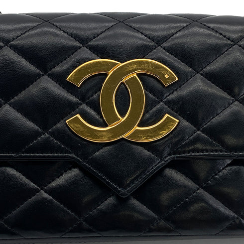 VINTAGE CHANEL BIG COCO MATELASSE CHAIN SHOULDER BAG BLACK LAMB SKIN GOLD HARDWARE 90315874