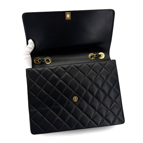 VINTAGE CHANEL BIG COCO MATELASSE CHAIN SHOULDER BAG BLACK LAMB SKIN GOLD HARDWARE 90317852