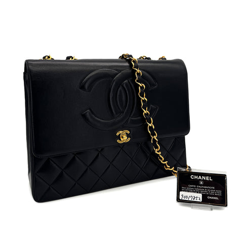 VINTAGE CHANEL BIG COCO MATELASSE CHAIN SHOULDER BAG BLACK LAMB SKIN GOLD HARDWARE 90317852