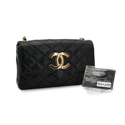 VINTAGE CHANEL BIG COCO MATELASSE CHAIN SHOULDER BAG BLACK LAMB SKIN GOLD HARDWARE 90324750