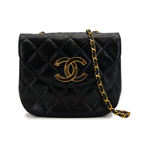 VINTAGE CHANEL BIG COCO MATELASSE CHAIN SHOULDER BAG BLACK LAMB SKIN GOLD HARDWARE 90324132