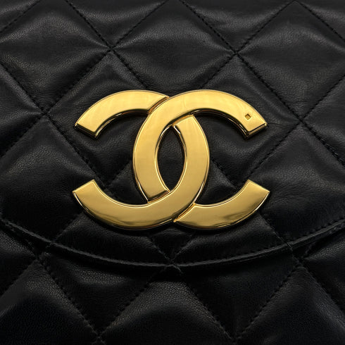 VINTAGE CHANEL BIG COCO MATELASSE CHAIN SHOULDER BAG BLACK LAMB SKIN GOLD HARDWARE 90324132