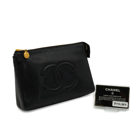 VINTAGE CHANEL BIG COCO POACH BLACK CAVIAR SKIN GOLD HARDWARE 90341883