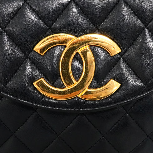VINTAGE CHANEL BIG COCO PUSH LOCK CHAIN SHOULDER BAG BLACK LAMB SKIN GOLD HARDWARE 90343957