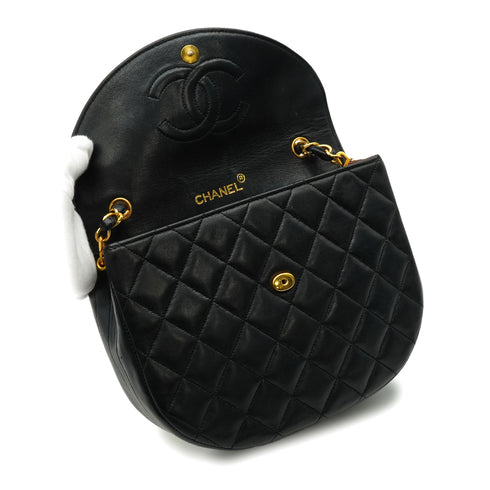 VINTAGE CHANEL BIG COCO PUSH LOCK CHAIN SHOULDER BAG BLACK LAMB SKIN GOLD HARDWARE 90343957