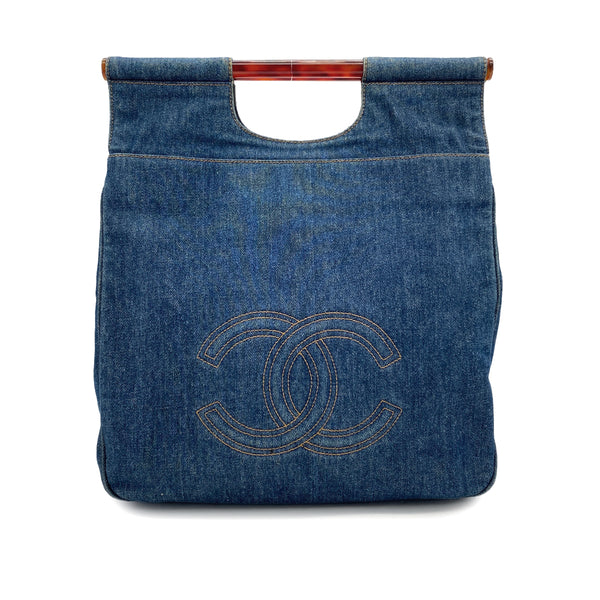 VINTAGE CHANEL BIG COCO TORTOISESHELL HAND BAG BLUE DENIM 90324840