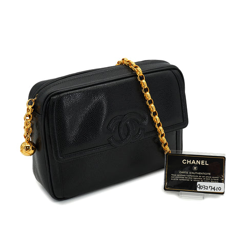 VINTAGE CHANEL BIJOU CHAIN SHOULDER BAG BLACK CAVIAR SKIN GOLD HARDWARE 90327410