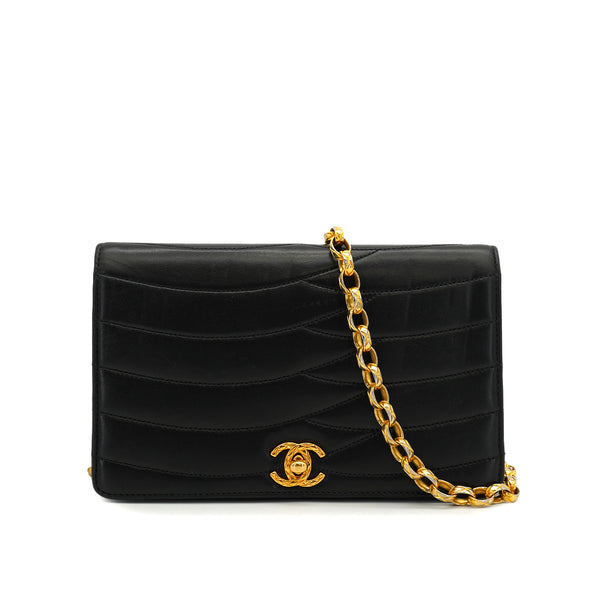 VINTAGE CHANEL BIJOU CHAIN SHUOLDER BAG BLACK LAMB SKIN GOLD HARDWARE 90327310