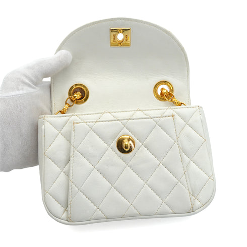 VINTAGE CHANEL BIJOU CHAIN SHOULDER BAG WHITE LAMB SKIN GOLD HARDWARE 90348217