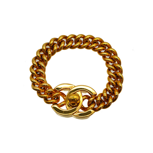 VINTAGE CHANEL BRACELET TURN LOCK GOLD ACCESSORY 95A 90342424