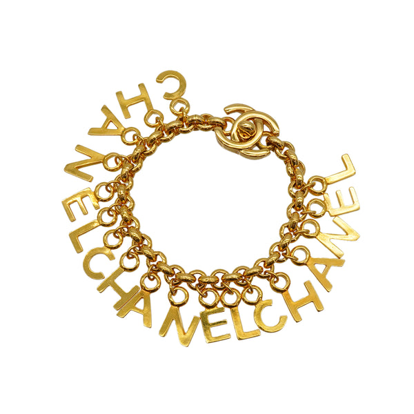 VINTAGE CHANEL BRACELET TURN LOCK LOGO GOLD ACCESSORY 96P 90340522