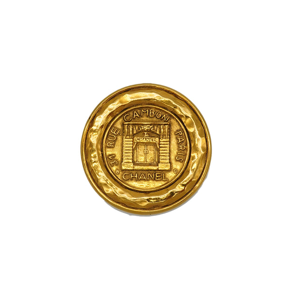 VINTAGE CHANEL BROOCH 31 RUE CAMBON LOGO ROUND GOLD ACCESSORY 90350568