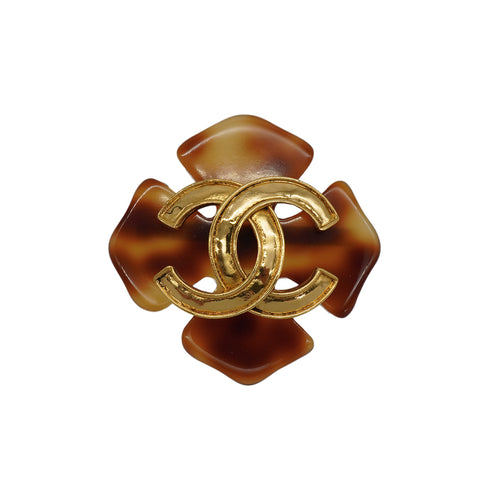 VINTAGE CHANEL BROOCH COCOMARK CLOVER GOLD ACCESSORY 94P 90350578