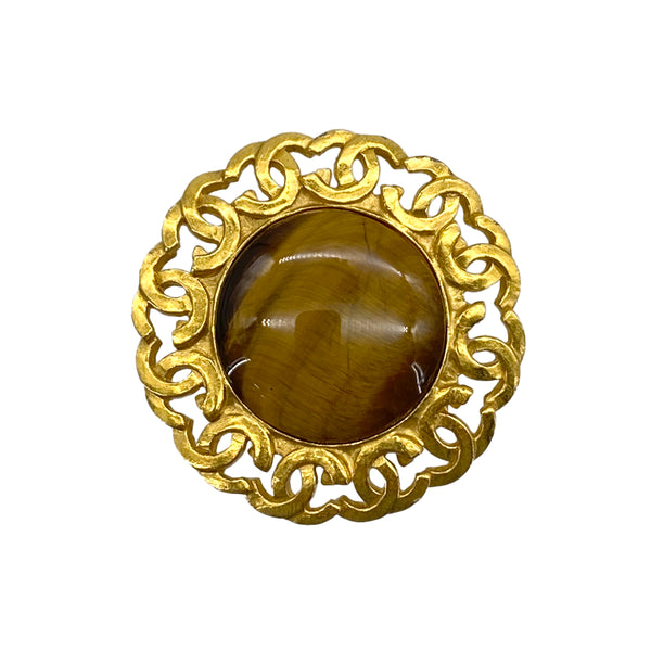 VINTAGE CHANEL BROOCH COCOMARK COLOR STONE BROWN GOLD ACCESSORY 95A 90326223