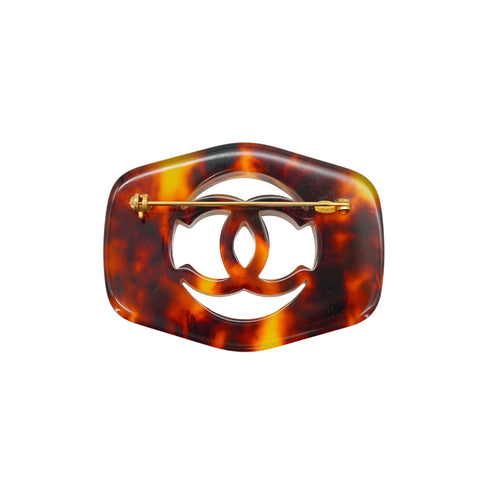 VINTAGE CHANEL BROOCH COCOMARK TORTOISESHELL BROWN GOLD ACCESSORY 97P 90341469