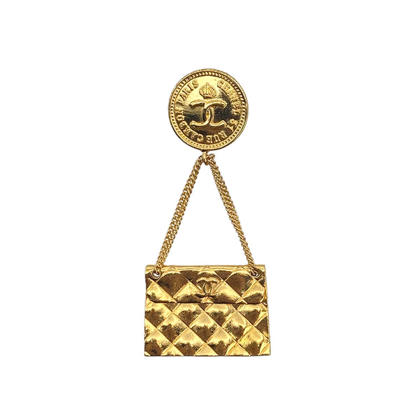 VINTAGE CHANEL BROOCH MATELASSE BAG MOTIF GOLD ACCESSORY 25 90321024