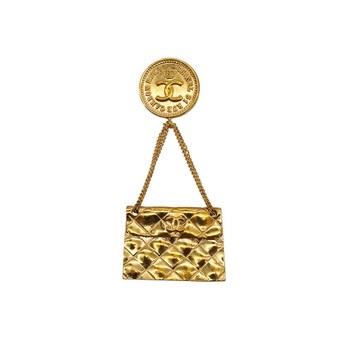 VINTAGE CHANEL BROOCH MATELASSE BAG MOTIF GOLD ACCESSORY 28 90339148