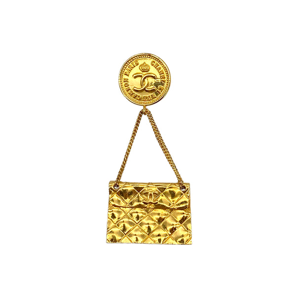 VINTAGE CHANEL BROOCH MATELASSE BAG MOTIF GOLD ACCESSORY 90319592