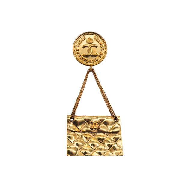 VINTAGE CHANEL BROOCH MATELASSE BAG MOTIF GOLD ACCESSORY 90322932