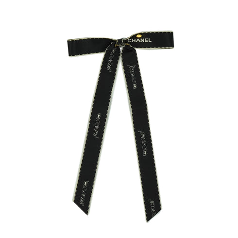 VINTAGE CHANEL BROOCH RIBBON LOGO BLACK WHITE ACCESSORY 90339120