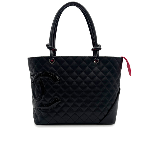 VINTAGE CHANEL CAMBON LINE BIG COCO TOTE BAG BLACK LEATHER 90315625