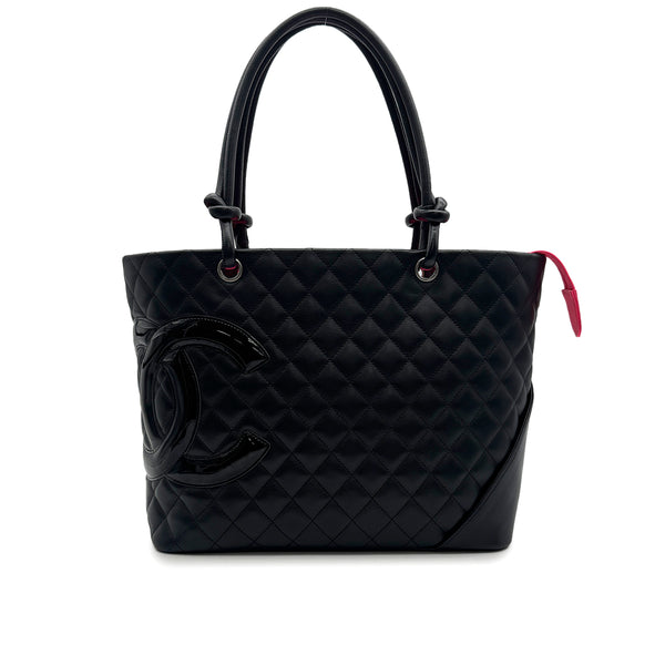 VINTAGE CHANEL CAMBON LINE BIG COCO TOTE BAG BLACK LEATHER 90315625