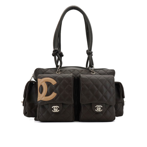 VINTAGE CHANEL CAMBON LINE MATELASSE MULTIPOCKET TOTE BAG BROWN BEIGE LEATHER SILVER HARDWARE 90339643