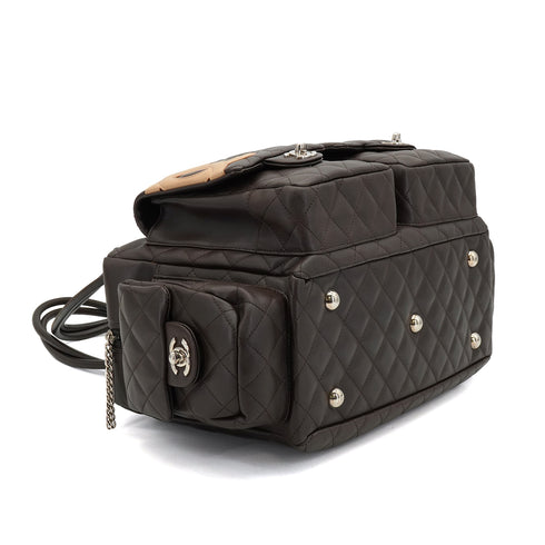 VINTAGE CHANEL CAMBON LINE MATELASSE MULTIPOCKET TOTE BAG BROWN BEIGE LEATHER SILVER HARDWARE 90339643