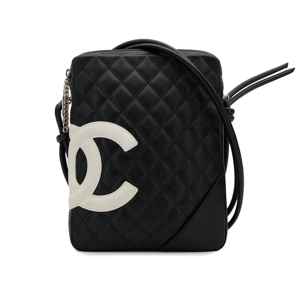 VINTAGE CHANEL CAMBON LINE SHOULDER BAG BLACK LEATHER SILVER HARDWARE 90313342