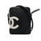 VINTAGE CHANEL CAMBON LINE SHOULDER BAG BLACK LEATHER SILVER HARDWARE 90313342