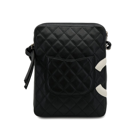 VINTAGE CHANEL CAMBON LINE SHOULDER BAG BLACK LEATHER SILVER HARDWARE 90313342